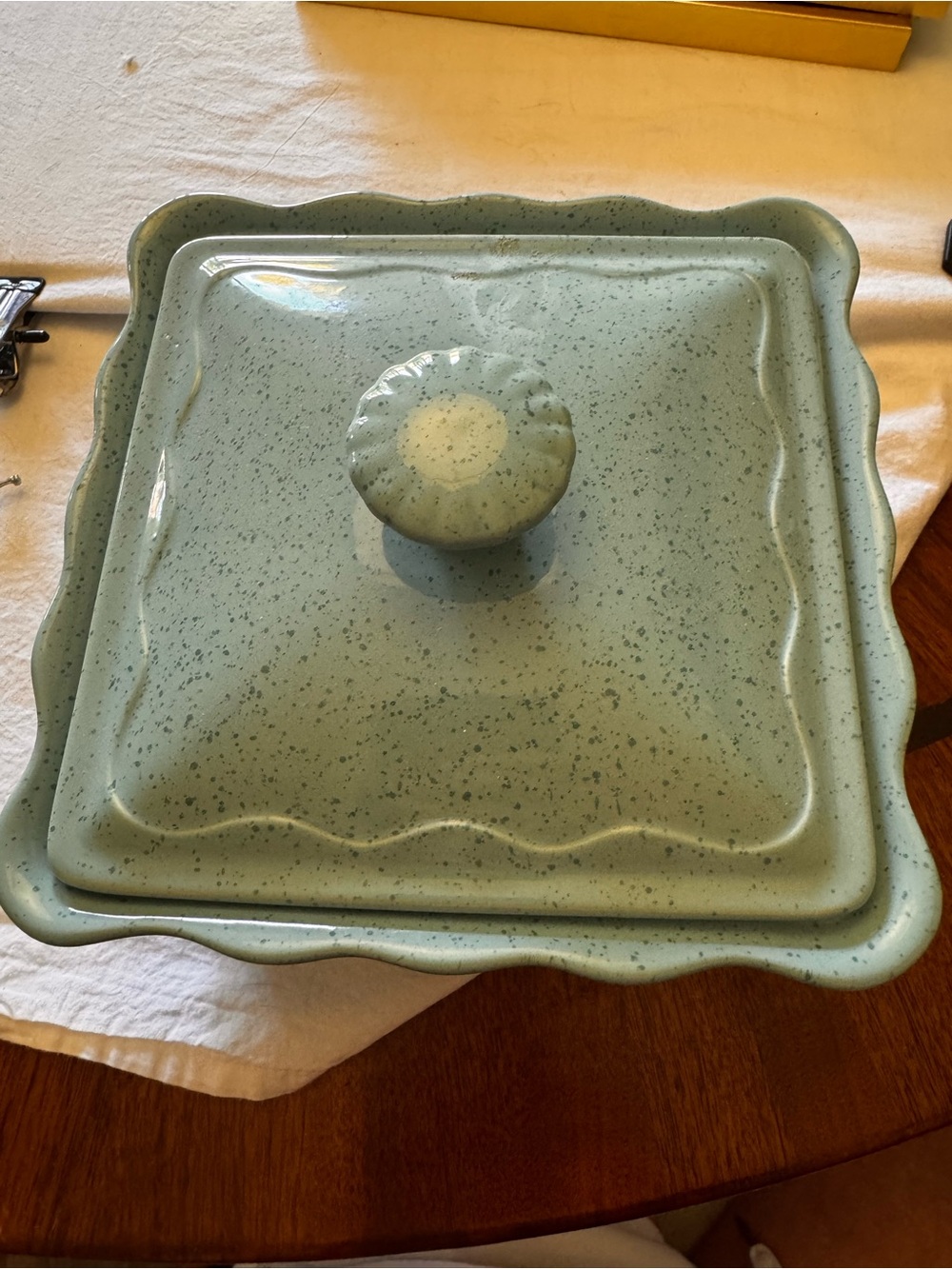Speckled Sage Ceramic Covered Casserole - Elegant Stove-to-Table Serving